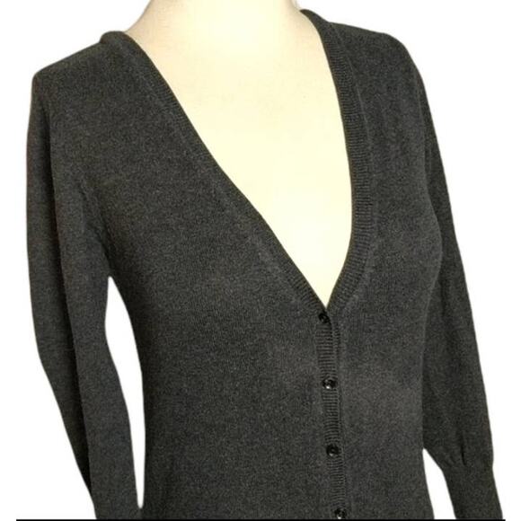 ZARA Knit Charcoal Gray V-Neck Fitted Cardigan Sweater M - Picture 2 of 16